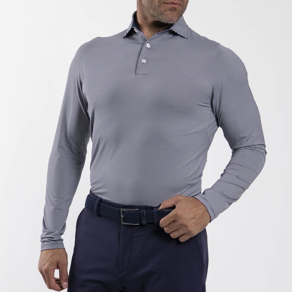 Kjus K00508 Men Soren Stripe Polo L/S Atlanta Blue/White