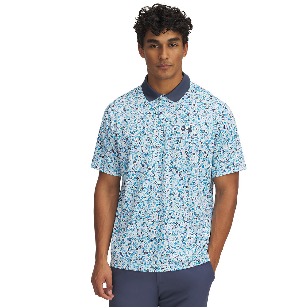 1377377-108 UA Matchplay Printed Polo White/Downpour Gray/Downpour Gray  (L)