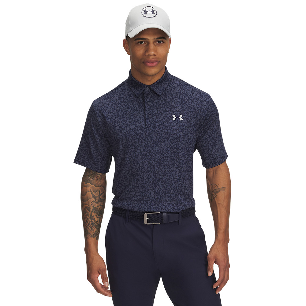 1378677-424 UA Playoff Printed Polo Midnight Navy/Downpour Gray/Halo Gray