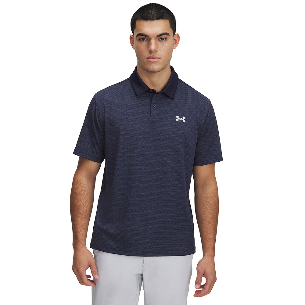 1383715-414 UA T2G Printed Polo Midnight Navy/Halo Gray
