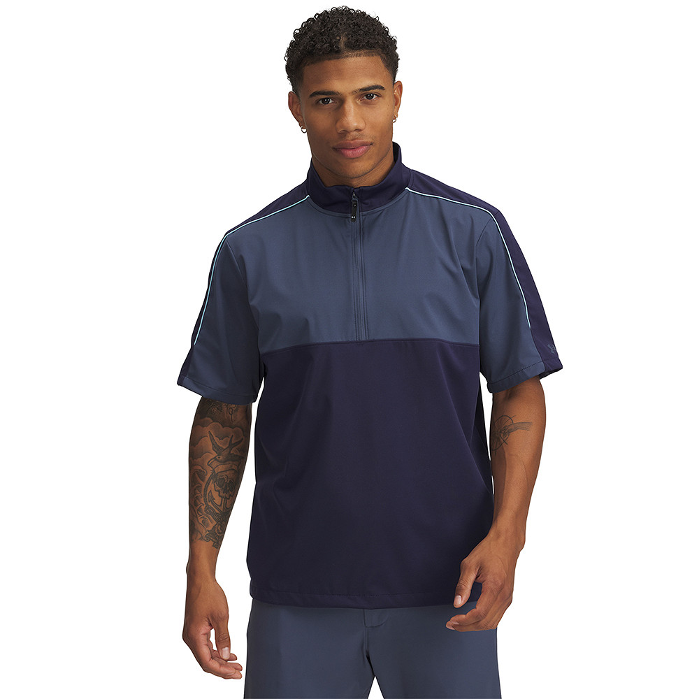 1389860-410 UA Drive Wind Short Sleeve Midnight Navy/Downpour Gray/Downpour Gray (M)
