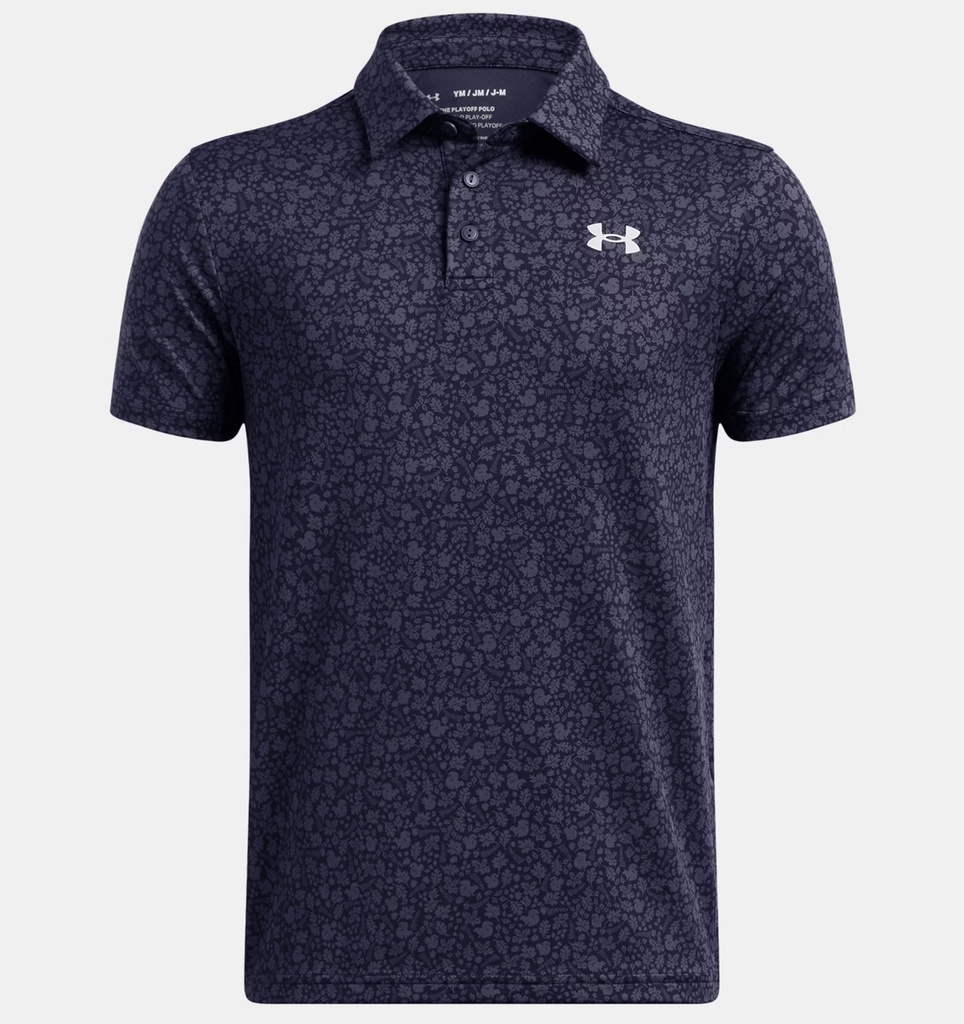 1382681-413 UA Playoff Printed Polo Midnight Navy/Halo Gray
