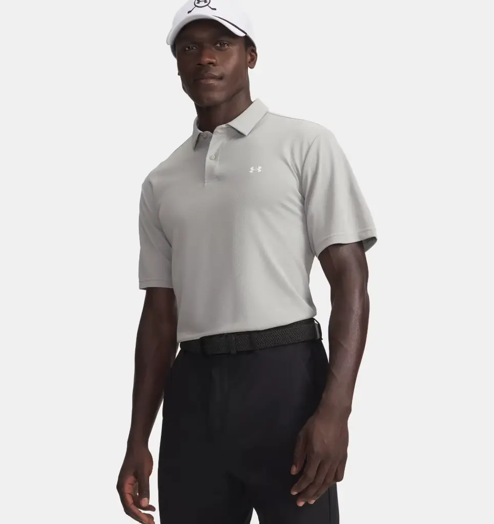 6012303-069 UA T2G Pique Polo Titanium/White