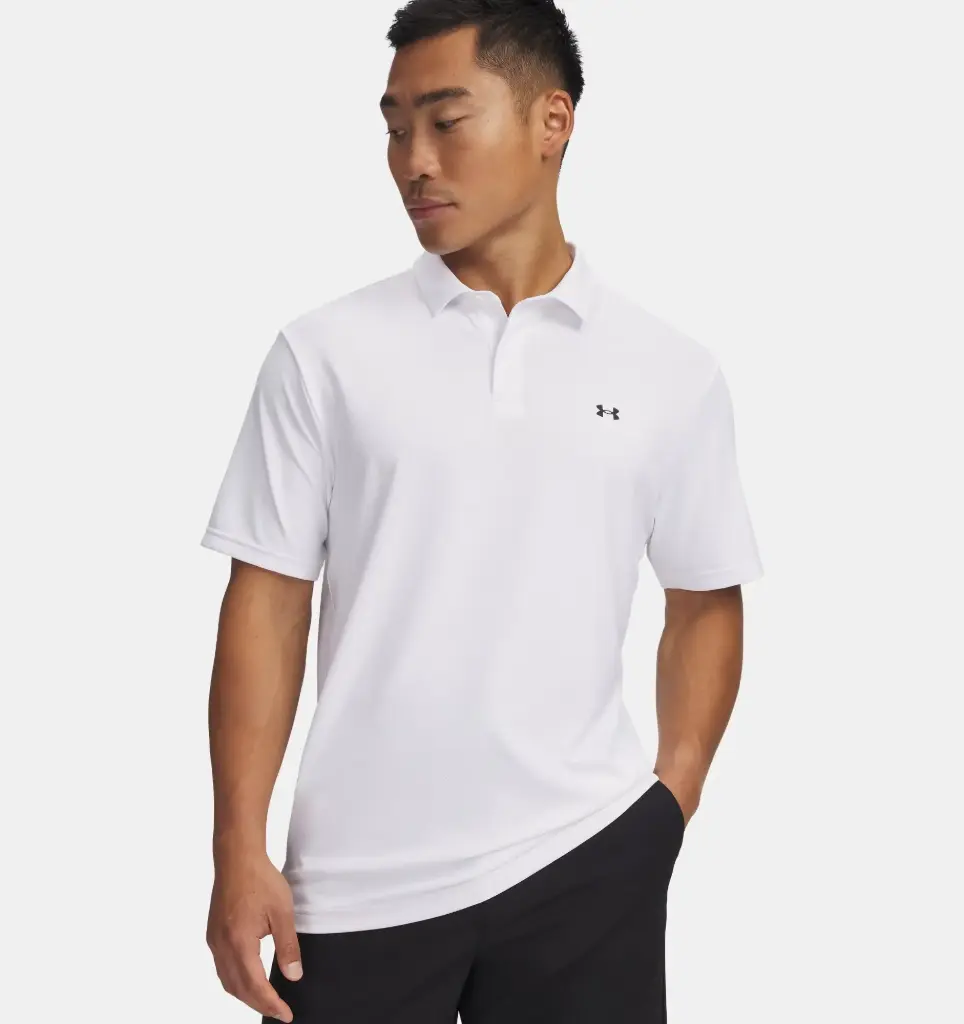6012303-100 UA T2G Pique Polo White/Black (L)
