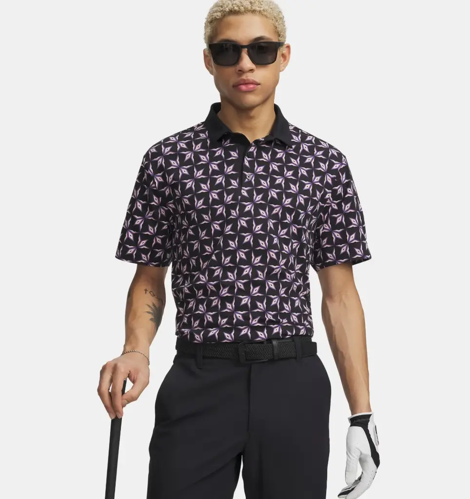 6009719-001 UA ArmourDry Pr Polo Desert Geo Black/Posh Pink/White