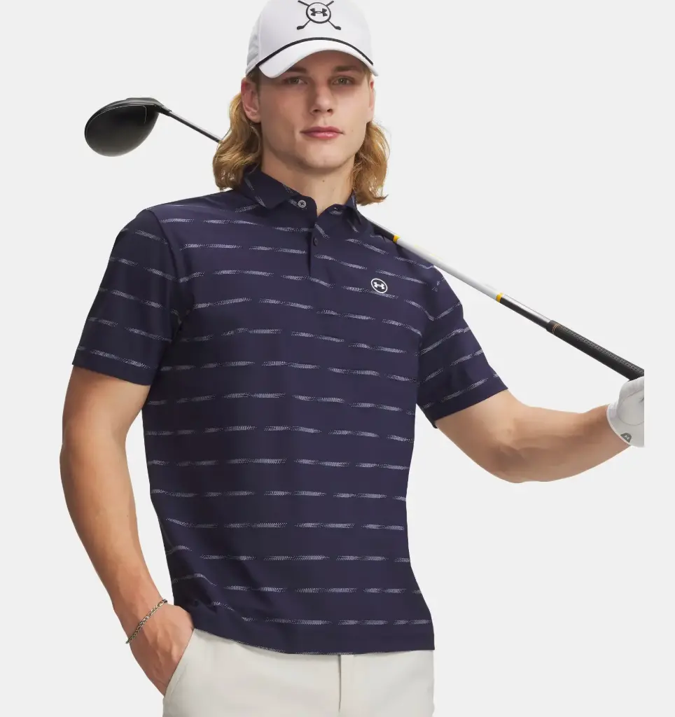6009724-410 UA Drive Chill Pr Polo Horizon Stripe Midnight Navy/Blue Haze/White