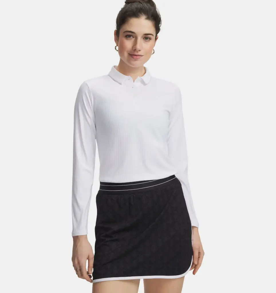 6009834-100 UA Drive Chill LS Polo White/Halo Gray/White