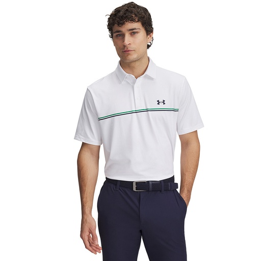 1378676-103 UA Playoff 3.0 Stripe Polo White/Team Kelly Green/Midnight Navy 