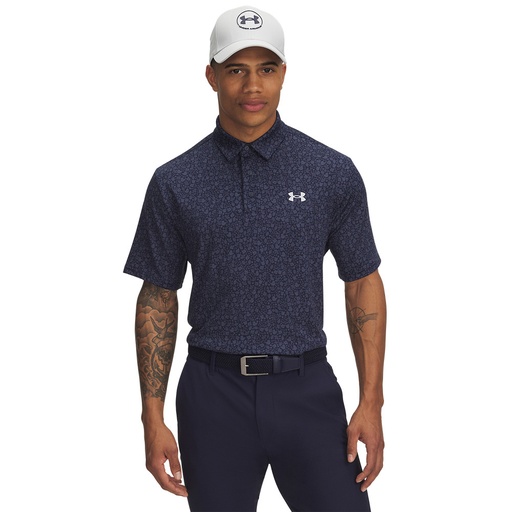 1378677-424 UA Playoff Printed Polo Midnight Navy/Downpour Gray/Halo Gray