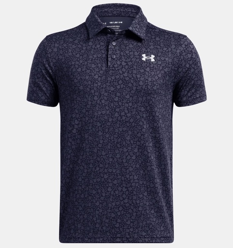 1382681-413 UA Playoff Printed Polo Midnight Navy/Halo Gray